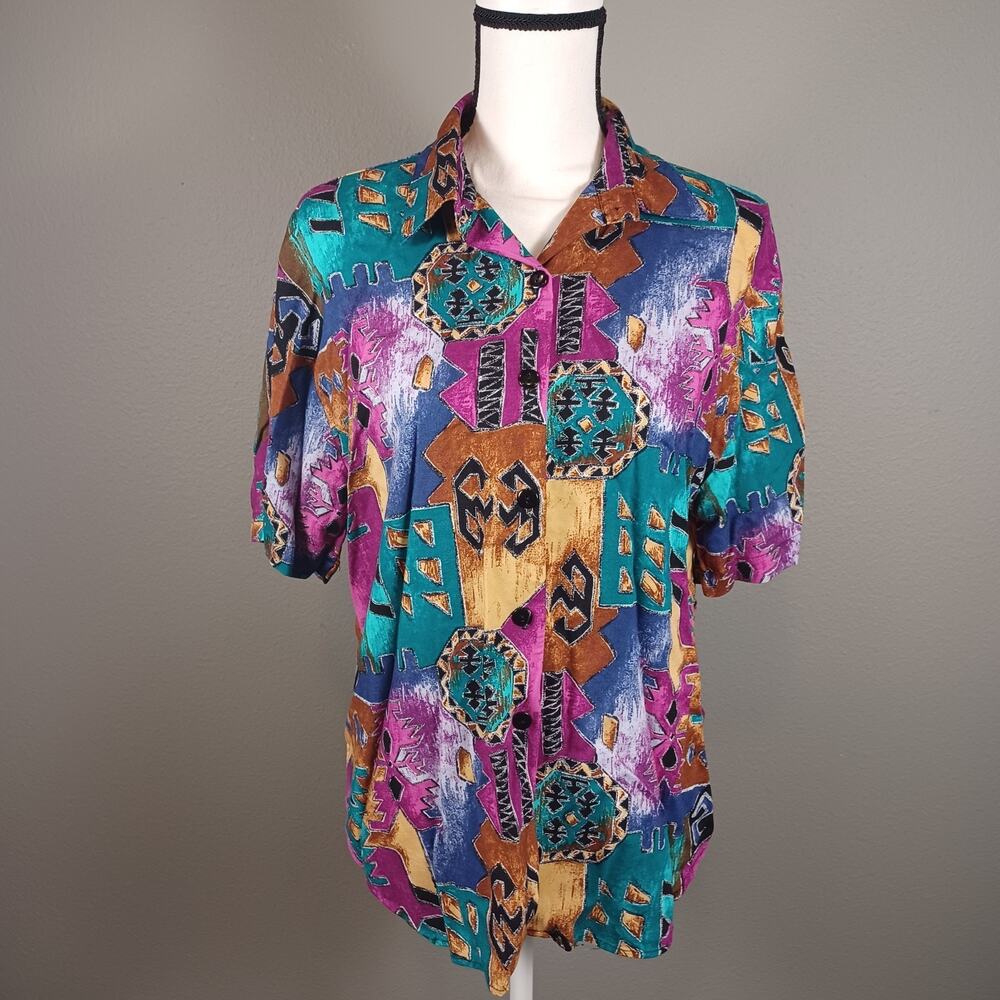 Vintage Cascais California Tribal Art Print Shirt Medium* No Tag READ